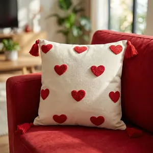 Funda de Cojín Love Galaxy con Bordado de Corazón Rojo, Tela de Algodón de Alta Calidad, 42x42cm, para Cojines de Asiento - Product Image 1
