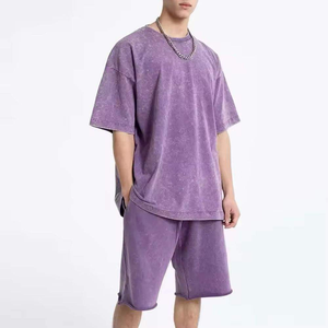 Ensemble de shorts en coton bleu marine unisexe, t-shirt surdimensionné et shorts, tenue deux pièces, streetwear d'été - Product Image 4