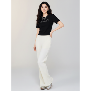 Pantalons larges d'hiver pour femmes en tricot côtelé à taille élastique, ourlet en feuille de laitue, pantalons décontractés confortables, pantalons de détente, fabrication en gros - Product Image 1