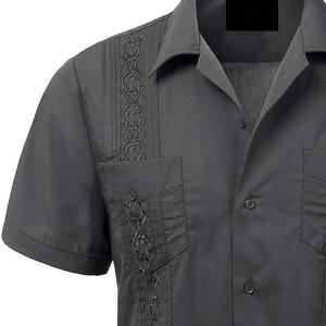 Precio de fabricación Sapphire Blue Guayabera Polos Shirt Casual Cuban Style Camiseta de algodón para hombres - Product Image 5
