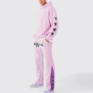 Ensemble survêtement personnalisé pour homme avec sweat à capuche zippé délavé à l'acide et pantalon de jogging évasé à imprimé bouffant, survêtement d'hiver - Product Image 1