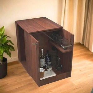 Stylish Modern Wooden Bar <b>Unit</b> Adjustable Foldable with Ample Storage <b>Shelves</b> Choco Maple Finish for Living Room or Bedroom - Product Image 2