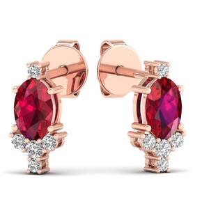 REYES Precio al por Mayor, Pendientes de Oro Sólido de 14K con Corte Ovalado, Gema de Rubí Rojo de 1 Quilate, Moissanita, Cierre de Rosca, para Mujer, Joyería de Lujo - Product Image 6