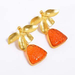 Pendiente de latón 14K chapado en oro joyería de moda para mujer, exportador de joyería de piedras preciosas de latón hecho a mano, joyería de latón antiguo - Product Image 4