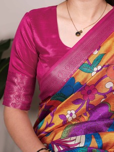 Exclusif Dernière Tendance Nouvelle Arrivée Haute Qualité Festival Designer Wear Tussar Soie Imprimé Avec Zari Tissage Travail Saree - Product Image 6
