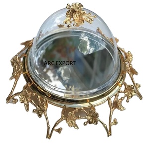 Support de gâteau décoratif à Base de métal en forme de dôme en verre, nouveau support de gâteau de luxe en or de styliste - Product Image 1
