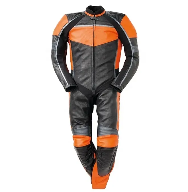 WaterProof Black and Orange Custom Leather motorcycle Racing Suit Motorbike Riding Sports Suit Motorbike