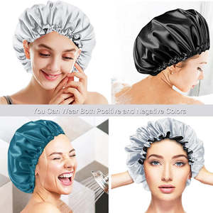 Bonnet de nuit en soie pour femmes, couleur personnalisée, grande taille, bonnet rond, logo personnalisé, bonnets pour cheveux en satin de polyester - Product Image 6