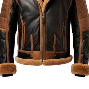 Adjustable New Arrival Customized Stylish Breathable Premium High Quality <b>Men's</b> Canvas <b>Sheepskin</b> Leather Sherpa Hooded <b>Jacket</b> - Product Image 3