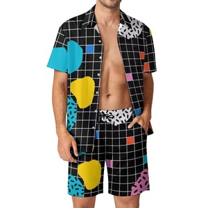 Ensemble deux pièces décontracté pour homme, chemise à manches courtes et short en tissu éponge à séchage rapide, idéal pour la plage, les vacances et les loisirs, personnalisable - Product Image 6