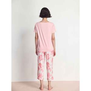 Conjunto Premium de Pantalones Cortos para Mujer, Vestido de Dormir de Manga Corta con Ribete de Encaje de Bambú, Tejido de Punto Suave, Casual, Verano, con Lazo y Botones - Product Image 5