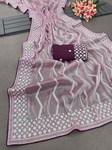 Último diseñador tela suave Sari clásico estilo Bollywood hilo secuencia trabajo boda moda indio fiesta Sari exclusivo - Product Image 3