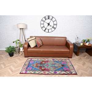 Alfombra Turca Vintage de 3x5.5 pies (92x169 cm), Alfombra a Cuadros Azul - Product Image 2