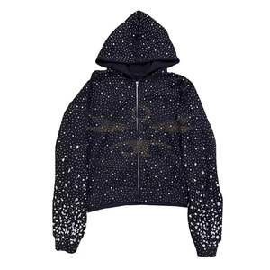 Nueva llegada de sudadera con cremallera de diamantes de imitación con gemas brillantes Ropa informal cómoda y llamativa - Product Image 1