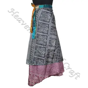 Designer Indiase Etnische Dubbellaags Omkeerbare Sarong Sari Magic Wrap Rok Rokken Vintage Zijden Magic 38 "Lange Wikkelrok Halter