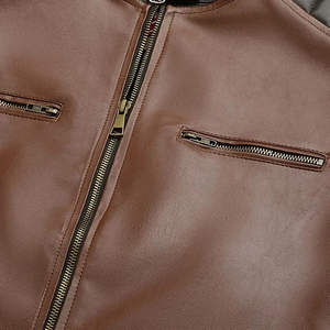 Nueva Llegada 2026 Chaqueta de Cuero Genuino de Cordero Marrón para Hombre, Diseño Personalizado de Última Moda, Chaquetas de Cuero para Hombre con Cierre y Manga Larga - Product Image 3