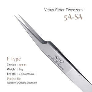 Pinzas para Cejas Vetus 5A-SA (Forma F) de Acero Inoxidable Plateado, Pinzas para Pestañas de Alto Volumen con Puntas de Fibra, Tipo de Punta Puntiaguda - Product Image 2