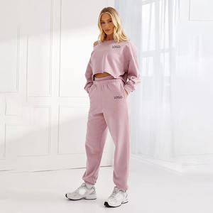 Fait sur mesure 100% coton éponge français poids lourd élégant 2 pièces recadrée col large sweat survêtement hommes femmes imprimé - Product Image 2