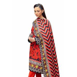 Traje Khaddar Rojo de 3 Piezas sin Coser para Mujer, Estilo Pakistaní, Shalwar Kameez de Algodón, Estilo Indio - Product Image 6