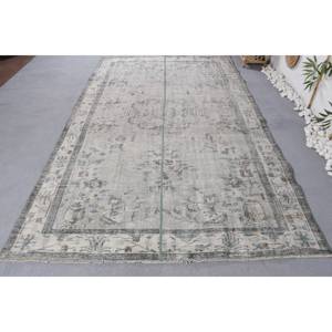 Alfombra turca Vintage, Beige, azul, 5,7x9,5 pies, patrón de retazos de tejido plano de lana para decoración de sala de estar, uso de pasillo, látex - Product Image 1