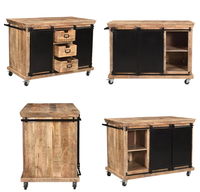 Table de travail de cuisine en bois de manguier massif îlot de cuisine industriel au design moderne bloc de cuisine