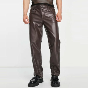 OEM Buy Soft Slim Trendy <b>Men's</b> <b>Leather</b> Pants Pu Straight <b>Leather</b> Pants <b>Trouser</b> Drawstring straight curved striped <b>men's</b> pants - Product Image 4
