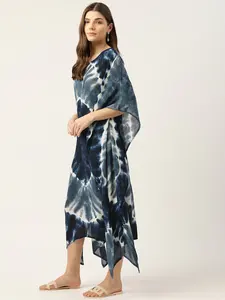 Summer Vibes Rayon Tie-Dye Women's Wear Long Kaftan Dress Round Neck Long Dress Short Sleeve Vacation & Beach Wear Long Dress - Product Image 3