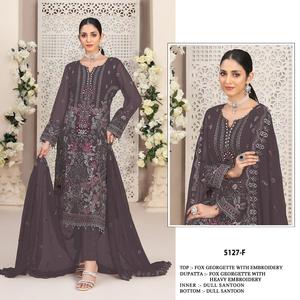 Georgette de renard lourd avec broderie multi-fils et travail manuel avec fond en soie Stanton et costume dupatta pour femme - Product Image 5