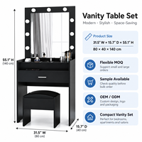 Table de maquillage et de toilette en MDF noir au design européen moderne de qualité supérieure avec miroir éclairé, mobilier d'hôtel en gros