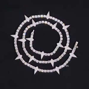SHREYA DIAM Men's 925 Silver Gold Plated Moissanite Spike <b>Statement</b> <b>Necklace</b> Brilliant Cut Claw Setting Hiphop Style Cuban Chain - Product Image 6