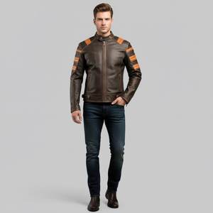 Veste en cuir robuste pour homme, fabriquée en cuir de vache, imperméable, respirante, écologique, avec logo frontal, durable, style motard, vente en gros - Product Image 3