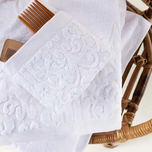 Serviette teintée en jacquard blanc, Coton doux non tissé teint en jacquard blanc, Serviette Jacquard de couleur blanche - Product Image 6