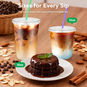 Gobelets jetables modernes transparents écologiques sans BPA avec couvercles plats et pailles pour café glacé, boissons froides, smoothies, bureau, anti-fuite - Product Image 4