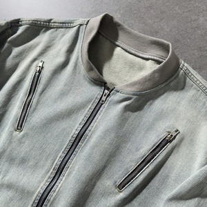 แจ็คเก็ตเดนิมดีทรอยต์ผ้าฝ้ายคุณภาพสูงสำหรับผู้ชาย แบบซิปเต็มตัว สไตล์วินเทจ ล้างสีแบบแอซิดวอช แจ็คเก็ตเดนิมดีทรอยต์สไตล์วิทยาลัย - Product Image 3