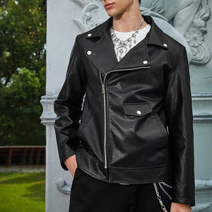 Chaqueta de motociclista de talla grande para hombre al por mayor, moda de invierno, piel de cordero PU con cremallera, abrigo de bombardero negro - Product Image 1