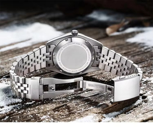 OEM <b>Custom</b> <b>Logo</b> <b>Automatic</b> Mechanical <b>Watch</b> 100M Water Resistant 316L Stainless Steel Jubilee Bracelet Ice Blue Textured Dial - Product Image 4