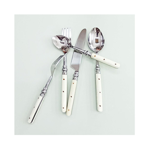 Juego de cubiertos plateados de acero inoxidable con mango de hueso blanco Juego de Cubiertos de la mejor calidad disponible a precio con descuento - Product Image 1