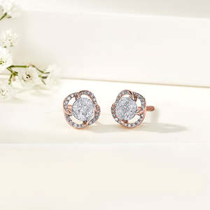 Majestic Sphere <b>Rose</b> <b>Gold</b> <b>Stud</b> <b>Earrings</b> for Women 14k/18k <b>Gold</b> with Diamond Pearl Geometric Trendy Style for Wedding Engagement - Product Image 1