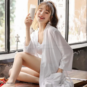 <b>Waffle</b> Female <b>Bathrobe</b> Kimono Gown Loose Casual Soild Robe Home Dressing Gown Sexy V-Neck Sleepwear Loungewear - Product Image 4