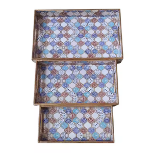 Bandeja de servicio impresa esmaltada para fiestas de boda de Navidad, venta al por mayor, bandejas de servicio profundas de comida de restaurante de madera - Product Image 2