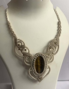 สร้อยคอธรรมชาติ12X15สีเทอร์ควอยซ์ทรงรีทำจากทองเหลืองมาโครเม่สร้อยคอทันสมัยสำหรับเป็นของขวัญวันครบรอบ - Product Image 4