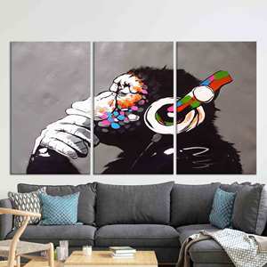 Impresión en lienzo de grafiti de mono vibrante - Arte para amantes de la música urbana, JUEGO DE 3 LIEÑOS - Product Image 1