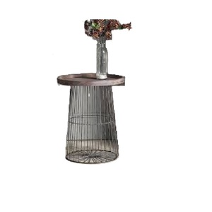 Table d'appoint moderne en bois avec base en métal à grille blanche Table d'appoint géométrique à armature métallique - Product Image 5