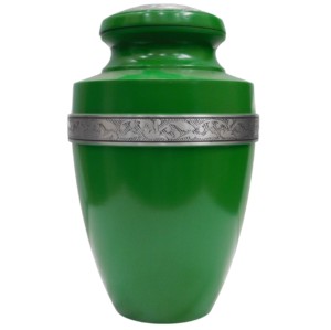 Urnas de cremación de aluminio para adultos con banda de grabado de Peltre y esmalte de color rojo acabado para cenizas humanas. - Product Image 2