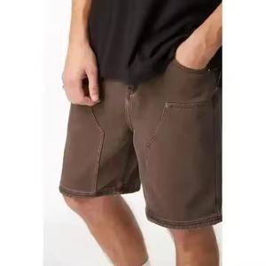 Pantalones cortos vaqueros holgados para hombre al por mayor logotipo personalizado apliques desgastantes bordado costura sólido liso teñido pantalones cortos vaqueros lavados - Product Image 1