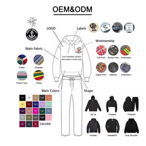 Sweat-shirt à capuche personnalisé zippé du fabricant, patch de détresse, ensemble de pantalons de survêtement et sweat-shirt délavés à l'acide, survêtement évasé pour hommes, de haute qualité - Product Image 5