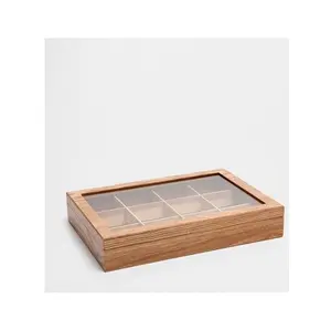 Boîte de rangement pour sachets de thé à 8 compartiments ou boîte à épices en bois naturel avec 8 tasses d'ustensiles de cuisine Boîte en bois au design épicé