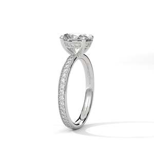 Oval Lab Diamond Engagement <b>Ring</b> Pave Band <b>Solitaire</b> <b>Ring</b> in 10K 14K 18K Gold & 925 <b>Silver</b> Oval Cut Promise <b>Ring</b> Maz - Product Image 5