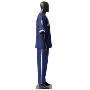 Ensemble de pantalon et maillot en mesh respirant de qualité supérieure pour homme, 190 GSM, bleu marine et orange, uniforme sportif, logo imprimé à chaud, maillot et pantalon en mesh pour homme - Product Image 3