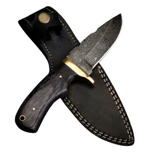 มีดสกินเนอร์เหล็กดามัสกัสแบบมีปลอกหนังและด้ามจับสบายสำหรับตั้งแคมป์กลางแจ้งใหม่ - Product Image 1